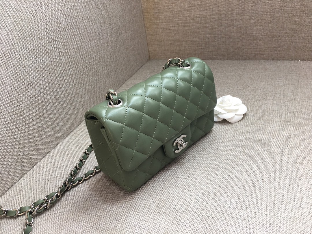 Small Classic Flap Lambskin Bag A01116 Dark Green/Silver